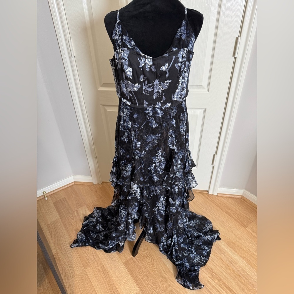 CINQ A SEPT Coastal Floral Glenda Cascading Ruffle Lurex Metallic Dress 12 NWT - Picture 15 of 16